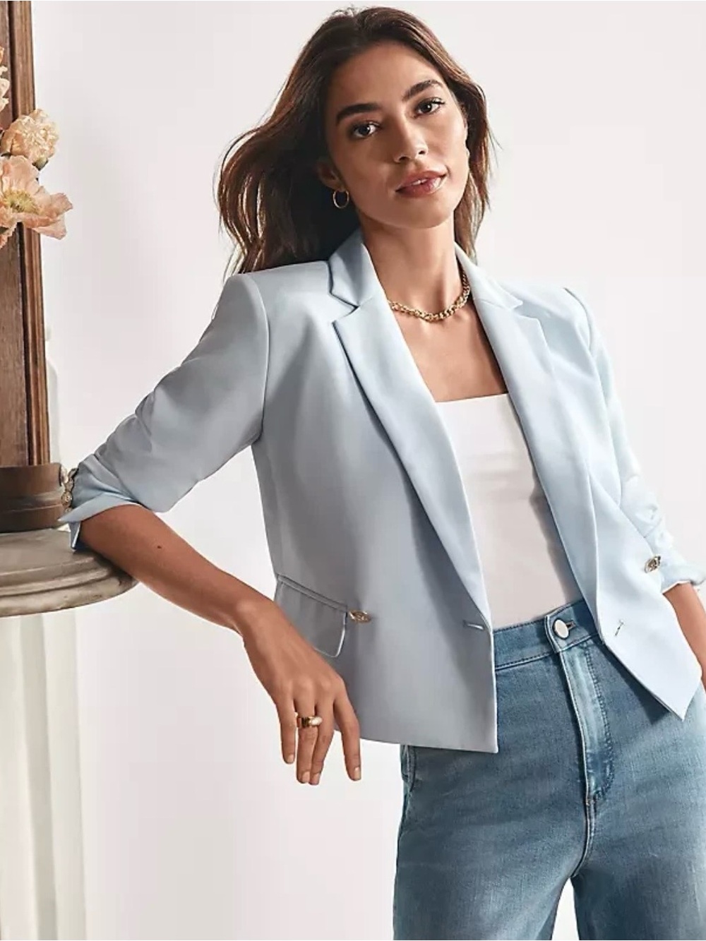Ann Taylor Light Blue double breasted cropped Tailored Blazer